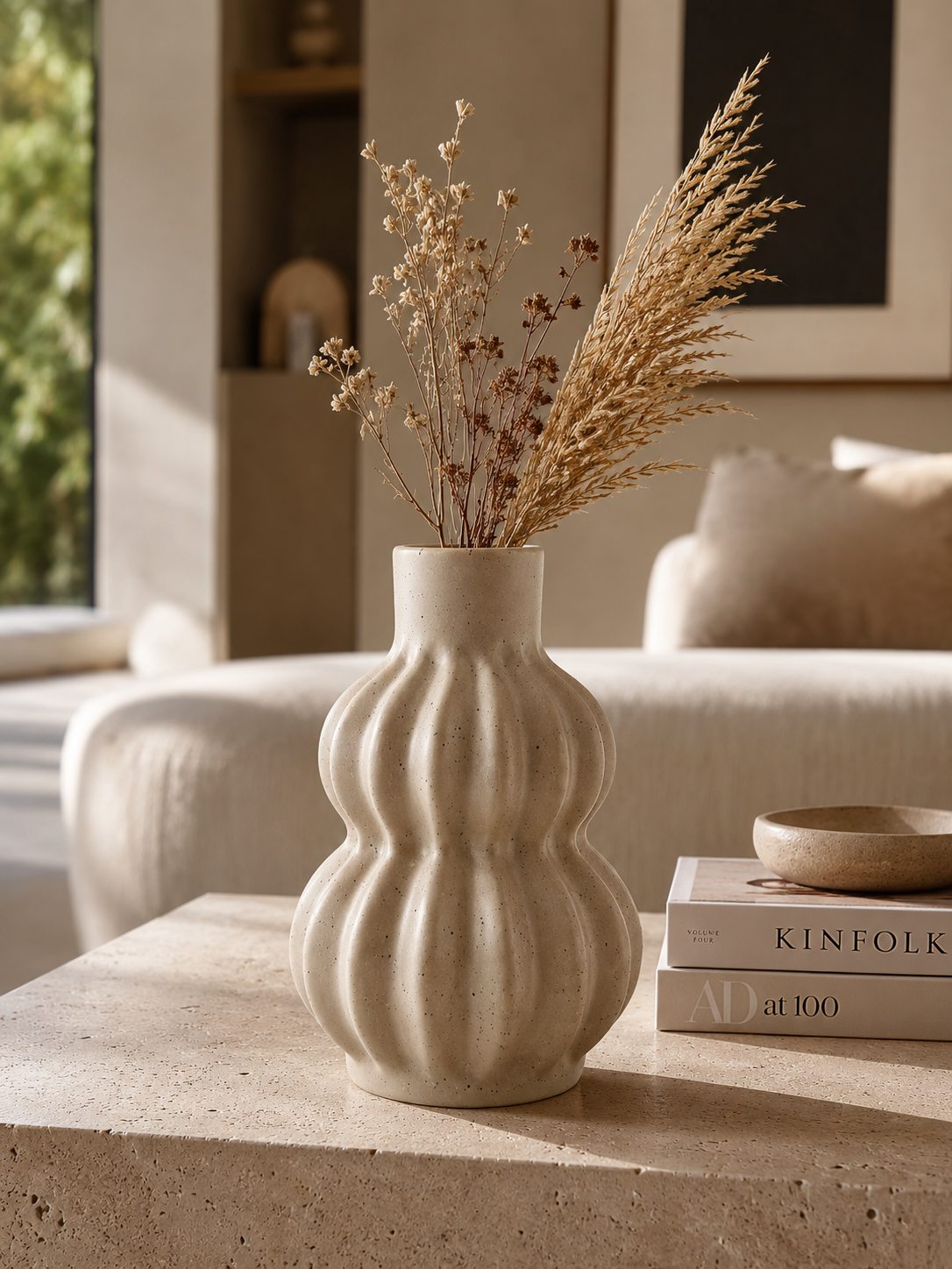 ASCEND 21 Vaselinea™ Deko Vase – Skulpturale Design Vase in Braun & Beige | Moderne Keramik-Optik für Wohnzimmer, Sideboard & Esstisch | Minimalistische Blumenvase für Trockenblumen & Interior Deko