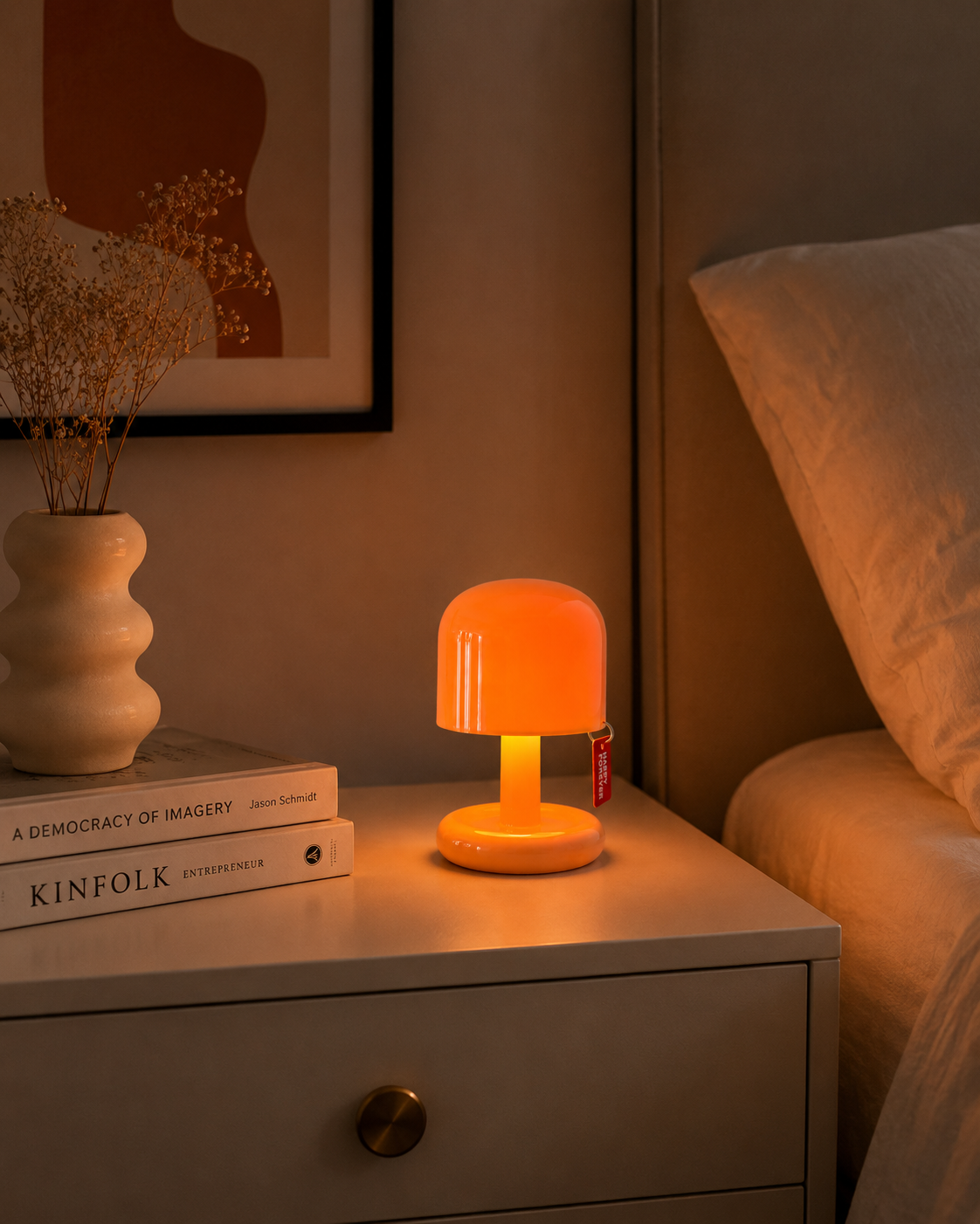 ASCEND 21 Happy Glow Mini LED Tischlampe Orange – Moderne Retro Pilzlampe für Schlafzimmer, Wohnzimmer & Fensterbank – Cozy Mood Light im Design Look