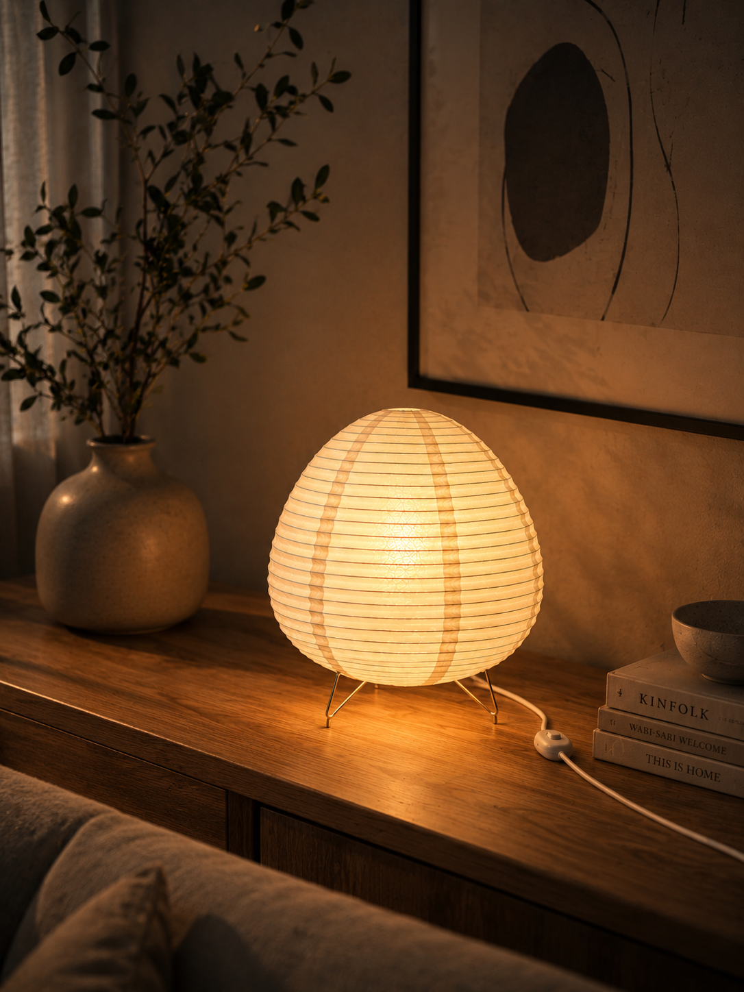 ASCEND 21 Hikari Glow Designlampe – Japandi Tischlampe im japanischen Stil – Minimalistische Papierlampe mit warmem Ambientelicht für Wohnzimmer, Schlafzimmer & Homeoffice