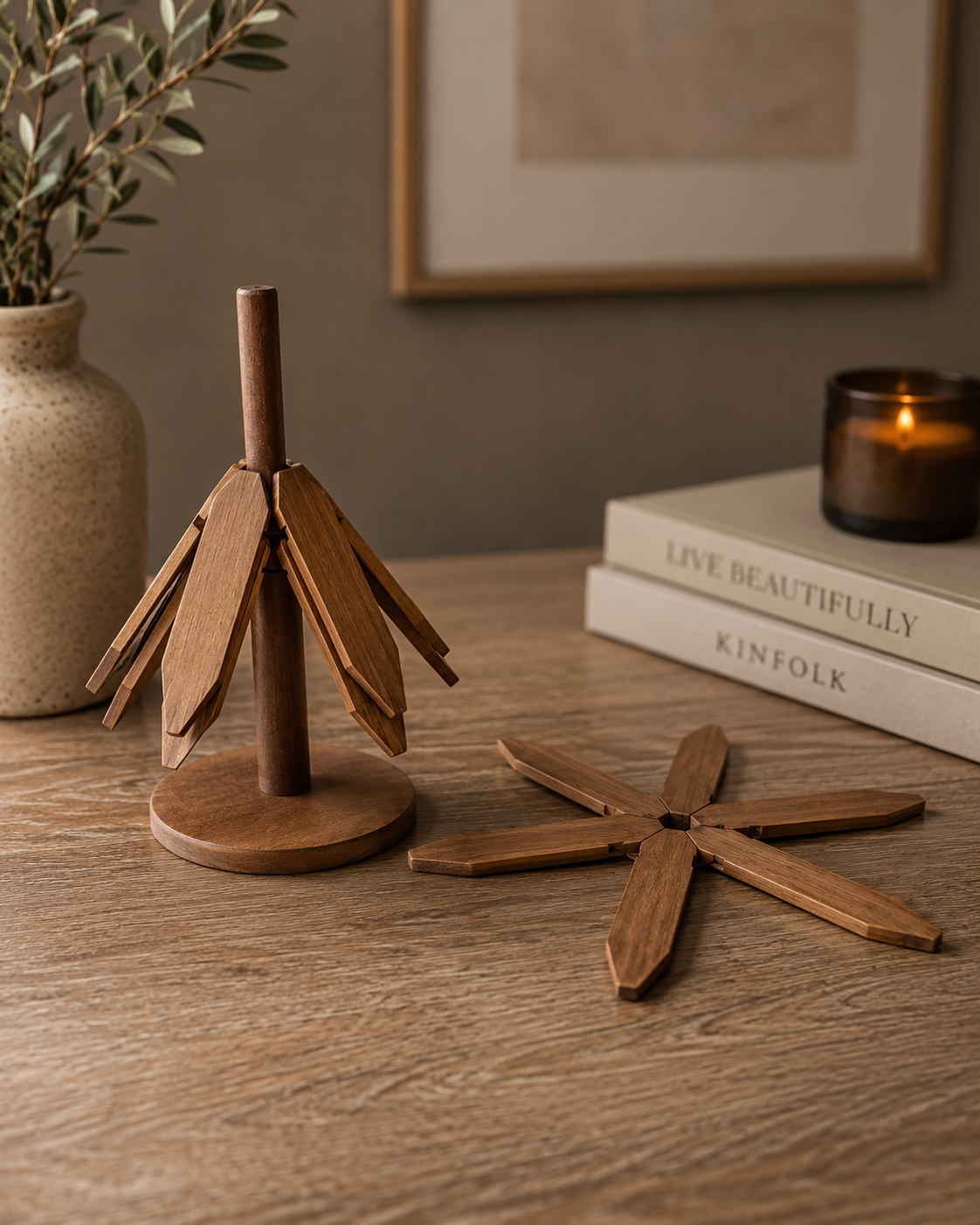 ASCEND 21 LIGNO PETAL™ Holz-Untersetzer Set, 3-teilig, dekorative Blütenform, Design-Untersetzer für Tassen, Teekannen, Kerzen und kleine Töpfe, Holz-Dekoration für Tisch und Küche