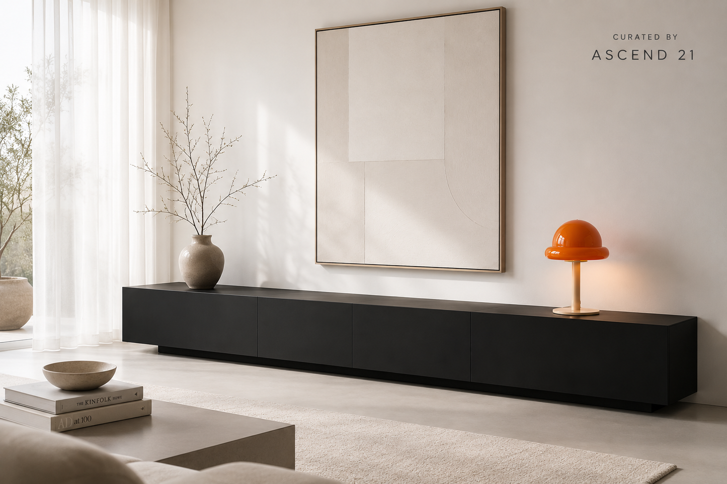 ASCEND 21 Solis Dome LED Tischlampe – Designlampe mit orangem Glasschirm & cremefarbenem Metallfuß – Moderne Tischleuchte mit Kabel – Warmes Ambientelicht für Wohnzimmer, Schlafzimmer & Büro