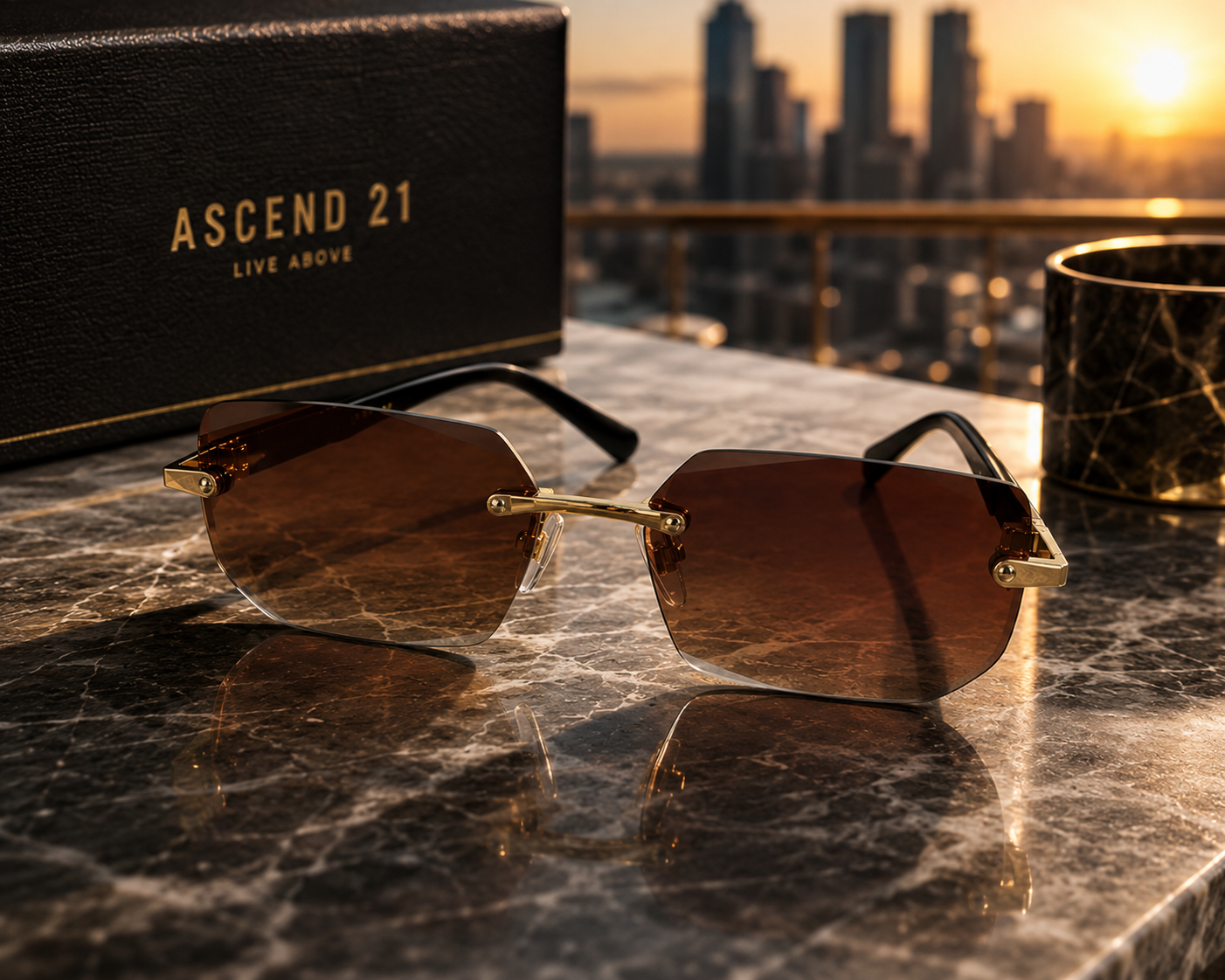 ASCEND 21 Retro Shade Deko-Sonnenbrille – Dunkelbraune Gläser im klassischen Vintage-Design – Stylische Dekobrille für Fotografie, Schaufenster, Requisiten & kreative Raumgestaltung