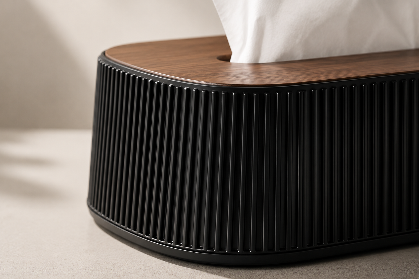 ASCEND 21 Nordic Flow – Design Taschentuchbox mit Holzdeckel – Moderne Kosmetiktücher Box in Schwarz – Dekorative Tissue Box für Badezimmer, Wohnzimmer, Büro & Schlafzimmer – Nachfüllbarer Tuchspender
