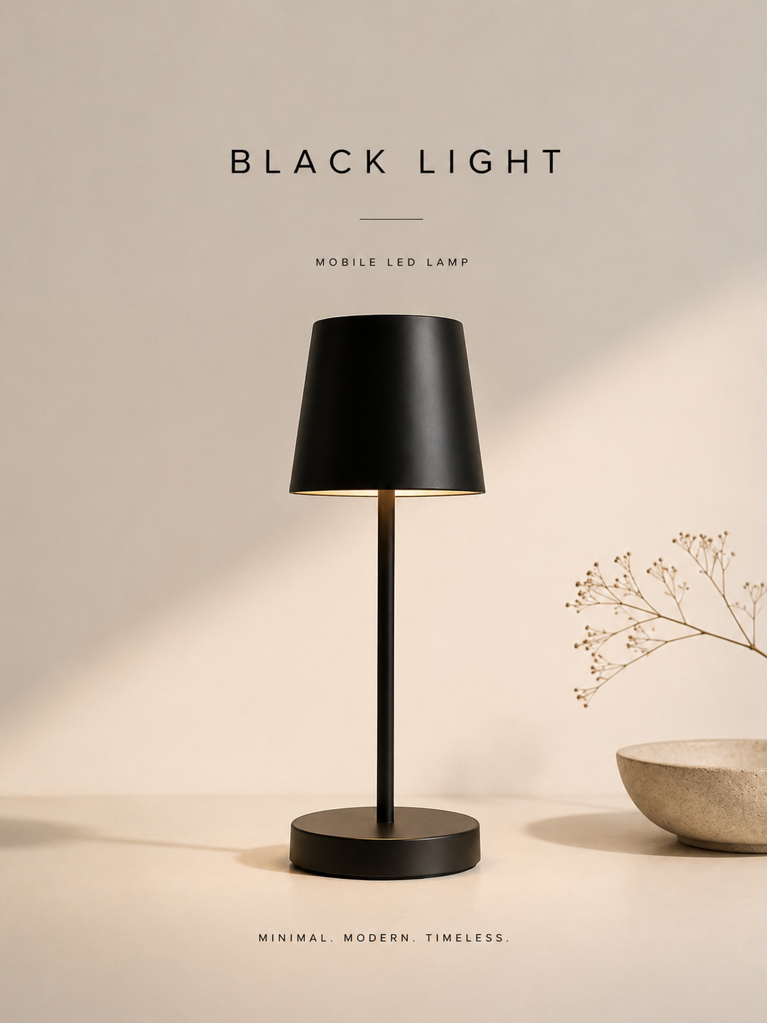 ASCEND 21 Black Light – Mobile LED-Tischlampe in mattem Schwarz