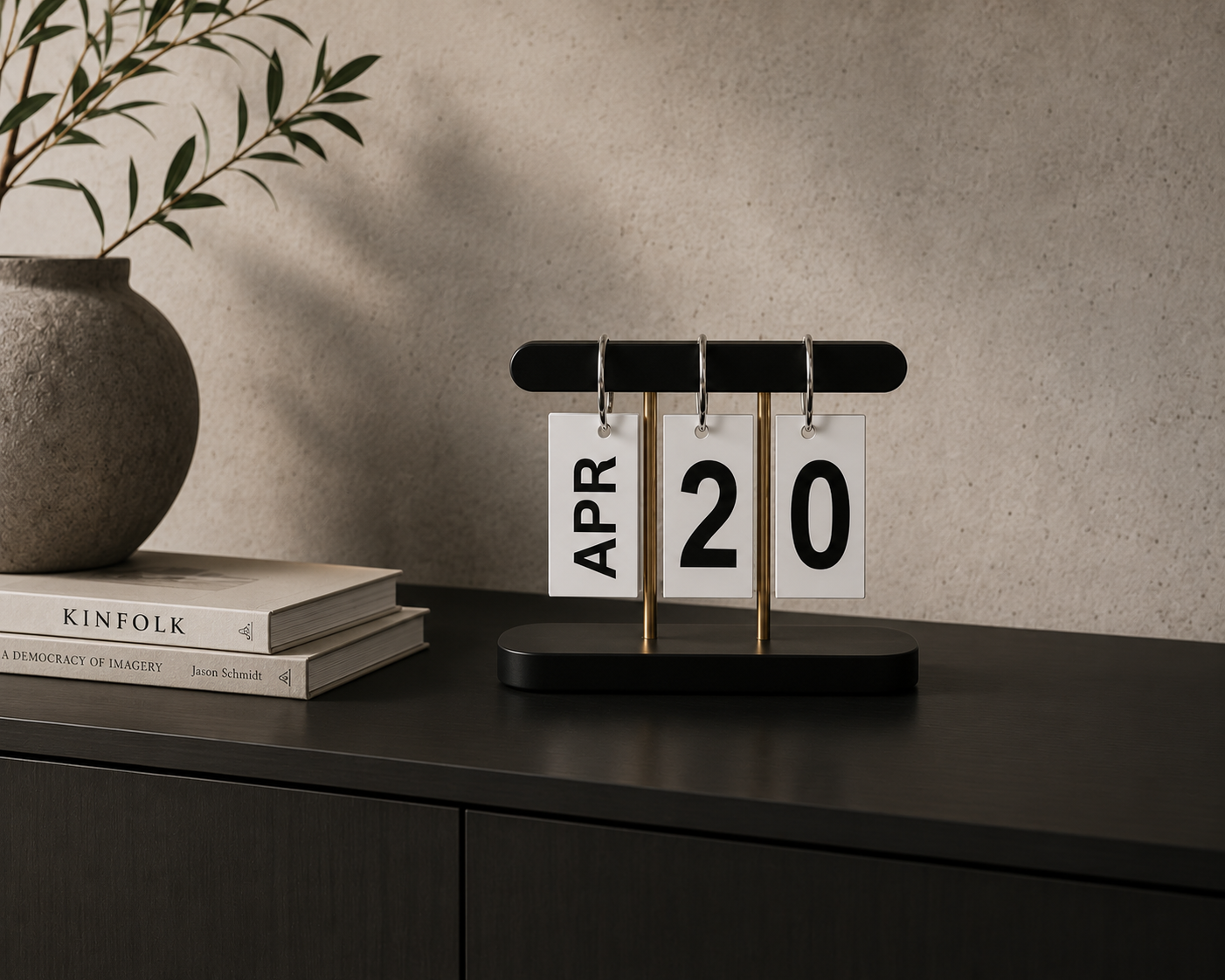 ASCEND 21 Nordic Date – Minimalistischer Tischkalender im skandinavischen Design – Ewiger Kalender aus Holz – Manueller Datumskalender für Schreibtisch, Wohnzimmer, Büro & Home Office – Schwarz
