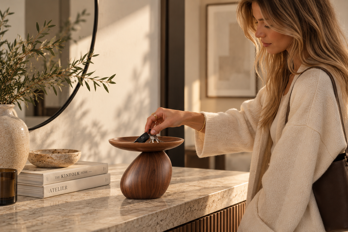 ASCEND 21 Atelier No. 1 – Dekoschale in Walnuss-Optik – Moderne Schlüsselablage mit skulpturalem Design – Elegante Ablageschale für Schmuck, Schlüssel & Accessoires – Deko für Wohnzimmer, Flur & Sideboard