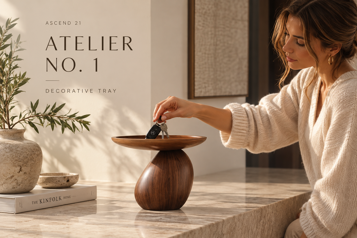ASCEND 21 Atelier No. 1 – Dekoschale in Walnuss-Optik – Moderne Schlüsselablage mit skulpturalem Design – Elegante Ablageschale für Schmuck, Schlüssel & Accessoires – Deko für Wohnzimmer, Flur & Sideboard