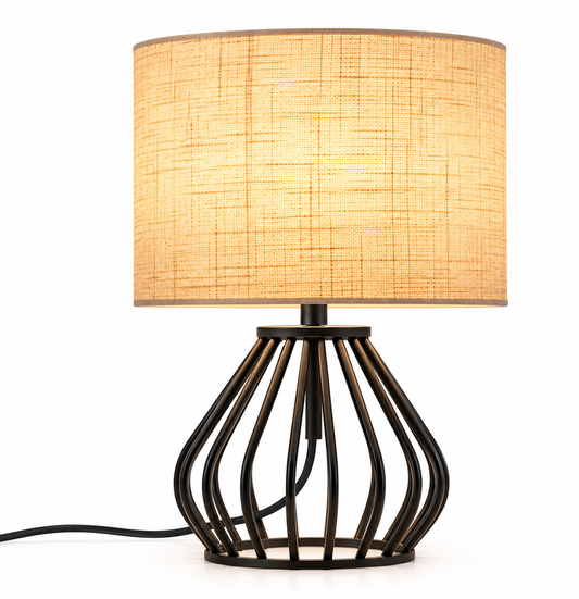ASCEND 21 Amber Linen Tischlampe – Moderne Nachttischlampe mit Stoffschirm & schwarzem Metallgestell – Vintage Design Tischleuchte 29 cm für Schlafzimmer, Wohnzimmer & Büro – Warmweiß