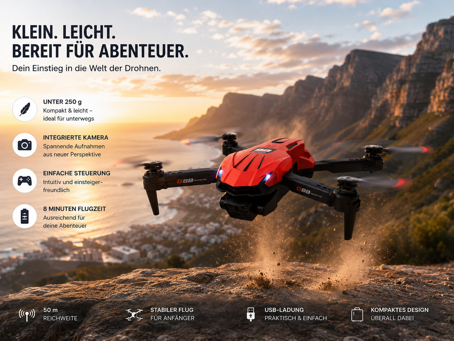 ASCEND 21 SkyScout – Mini Drohne mit Kamera für Anfänger | RC Quadrocopter mit Fernbedienung, leichtes Design, USB-Ladung, Indoor & Outdoor Flugspaß für Kinder und Erwachsene