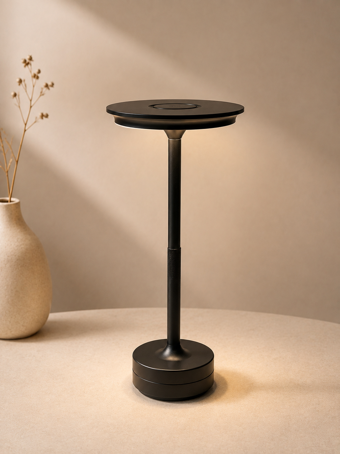 ASCEND 21 Eclipse Noir LED Tischlampe Schwarz – dimmbare Designlampe mit 3 Lichtfarben – mobile Tischleuchte für Nachttisch, Esstisch & Wohnbereich