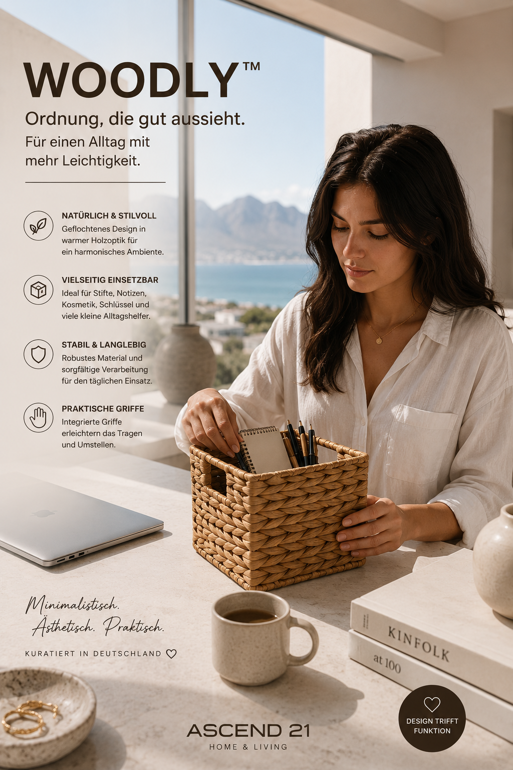 ASCEND 21 Woodly™ Tisch-Organizer Walnuss – Schreibtisch Organizer in Holzoptik | Aufbewahrungsbox für Stifte, Büro, Kosmetik & Accessoires | moderner Desktop Organizer für Homeoffice & Einrichtung