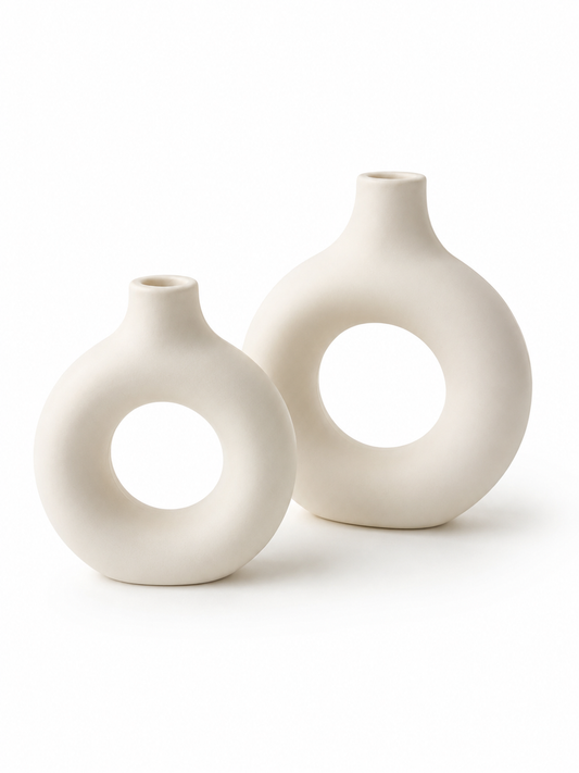 ASCEND 21 Nordic Drift™ Vasen 2er Set – Skandinavische Deko Vasen modern | Minimalistische Tischvasen mit matter Oberfläche | Keramik-Look für Wohnzimmer, Schlafzimmer & Interior Deko
