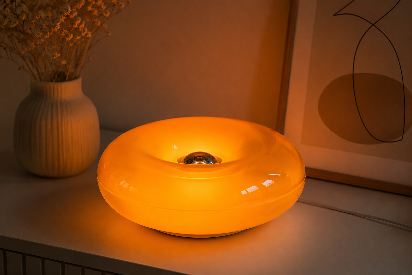 ASCEND 21 OrbitGlow Glass – Design LED Tischlampe aus Glas – Futuristische Space-Age Leuchte mit warmem Ambientelicht – USB-Lampe für Wohnzimmer, Schlafzimmer & Homeoffice