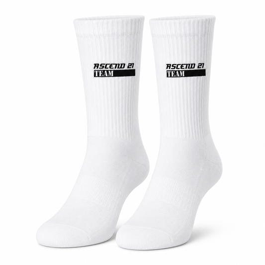 ASCEND 21 TEAM Tennissocken Herren & Damen – Premium Sportsocken aus Baumwolle – Weiße Tennissocken mit Logo – Sportsocken für Tennis, Gym, Fitness & Alltag (42–46) Bullet Point 1 – Premium Komfort