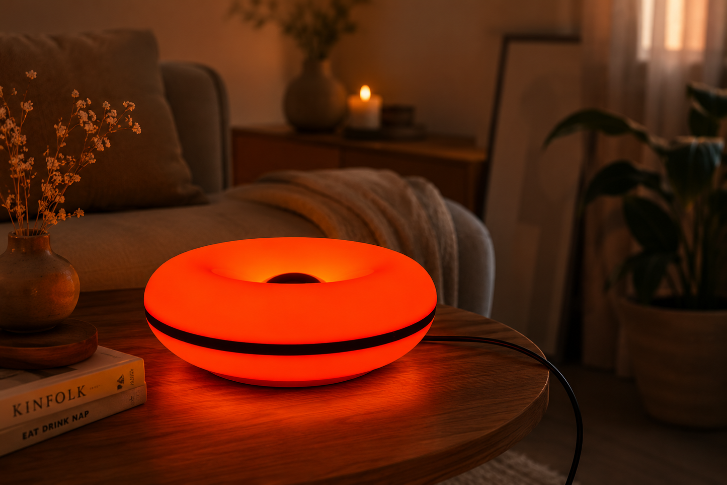 Orbit Glow Ember Design-Lampe Orange mit Touch-Steuerung & Kabel – Moderne LED Tischlampe für Wohnzimmer, Schlafzimmer & Ambientebeleuchtung – Dekolampe mit warmem Licht