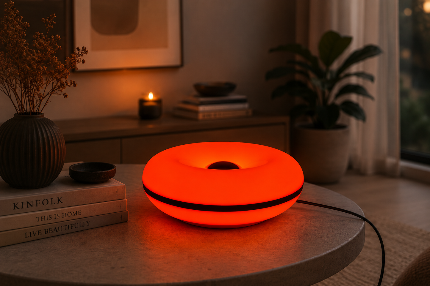 Orbit Glow Ember Design-Lampe Orange mit Touch-Steuerung & Kabel – Moderne LED Tischlampe für Wohnzimmer, Schlafzimmer & Ambientebeleuchtung – Dekolampe mit warmem Licht