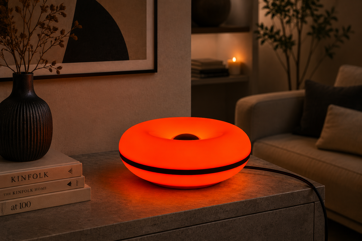 Orbit Glow Ember Design-Lampe Orange mit Touch-Steuerung & Kabel – Moderne LED Tischlampe für Wohnzimmer, Schlafzimmer & Ambientebeleuchtung – Dekolampe mit warmem Licht