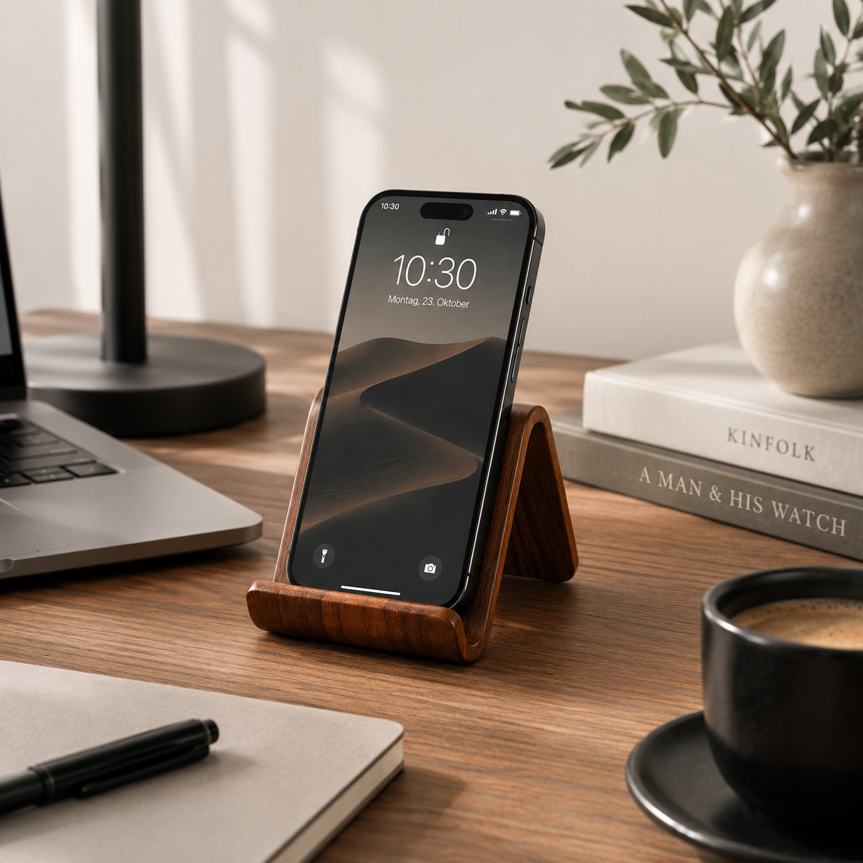ASCEND 21 NUTRA STAND Handyhalter aus Walnussholz – Smartphone Ständer aus Massivholz – Holz Handyhalter für Schreibtisch, Nachttisch, Küche & Büro