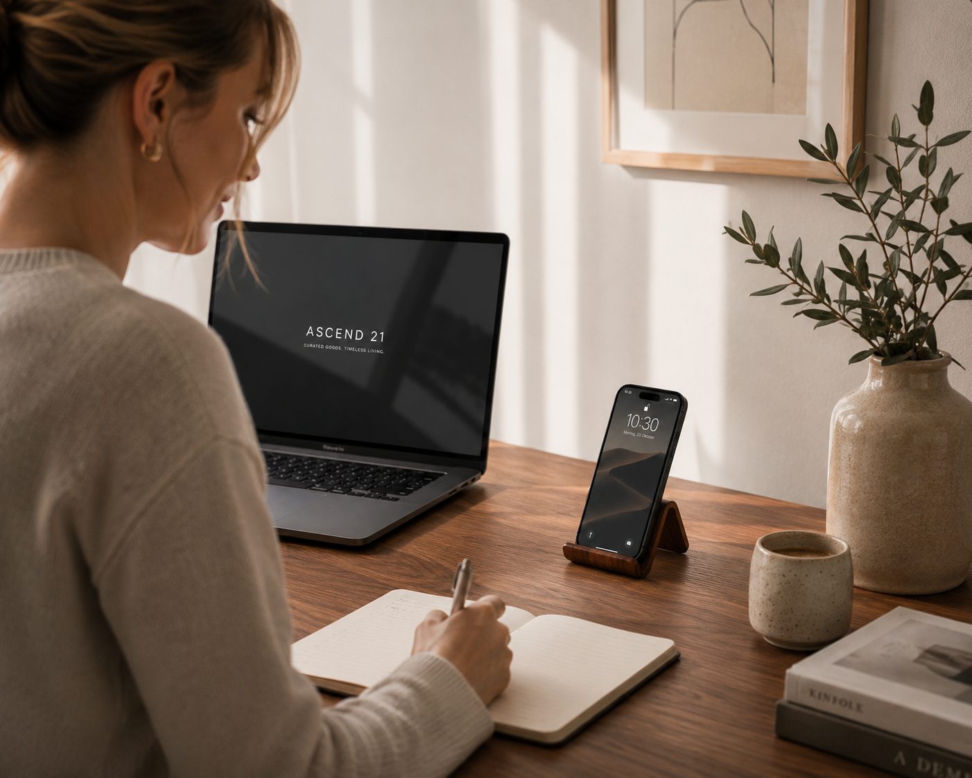 ASCEND 21 NUTRA STAND Handyhalter aus Walnussholz – Smartphone Ständer aus Massivholz – Holz Handyhalter für Schreibtisch, Nachttisch, Küche & Büro