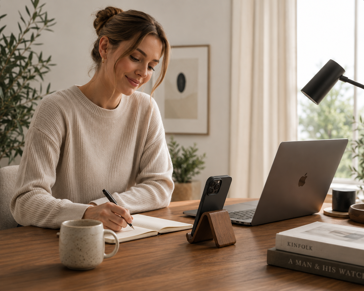 ASCEND 21 NUTRA STAND Handyhalter aus Walnussholz – Smartphone Ständer aus Massivholz – Holz Handyhalter für Schreibtisch, Nachttisch, Küche & Büro