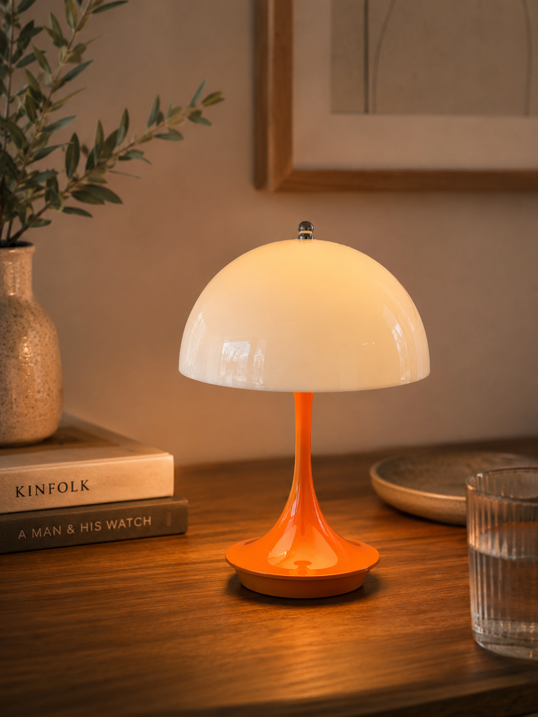 ASCEND 21 Amber Flux LED Pilzlampe – Dimmbare Design-Tischlampe mit 3 Lichtfarben – Wiederaufladbare Ambienteleuchte für Wohnzimmer, Schlafzimmer, Balkon & Sommerabende