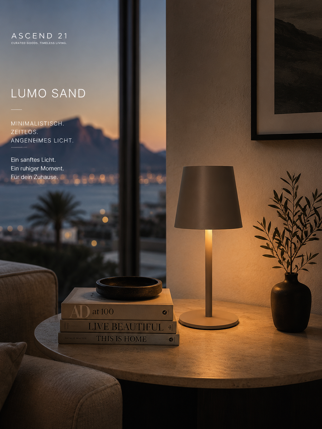 ASCEND 21 Lumo Sand Design-Tischlampe – Moderne Ambienteleuchte in Grau-Beige – Minimalistische Dekolampe für Wohnzimmer, Schlafzimmer & Homeoffice