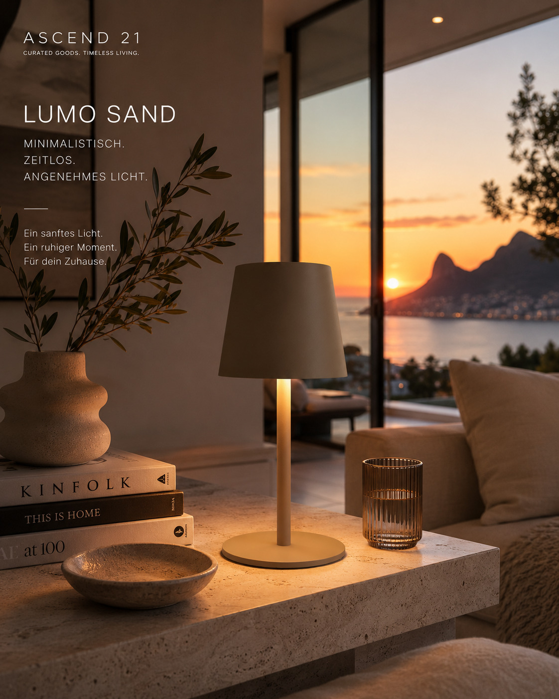 ASCEND 21 Lumo Sand Design-Tischlampe – Moderne Ambienteleuchte in Grau-Beige – Minimalistische Dekolampe für Wohnzimmer, Schlafzimmer & Homeoffice