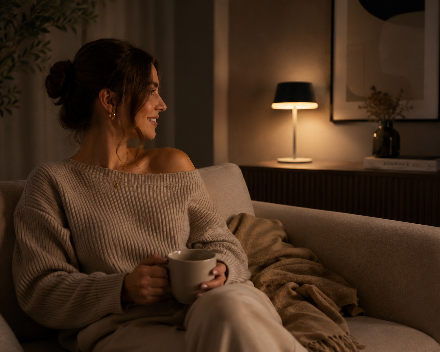 ASCEND 21 Noor Sand Tischlampe – Minimalistische Designleuchte in Sandfarbe, Dimmbar, Warmweißes Licht, Modernes Wohnaccessoire für Wohnzimmer, Schlafzimmer & Esstisch