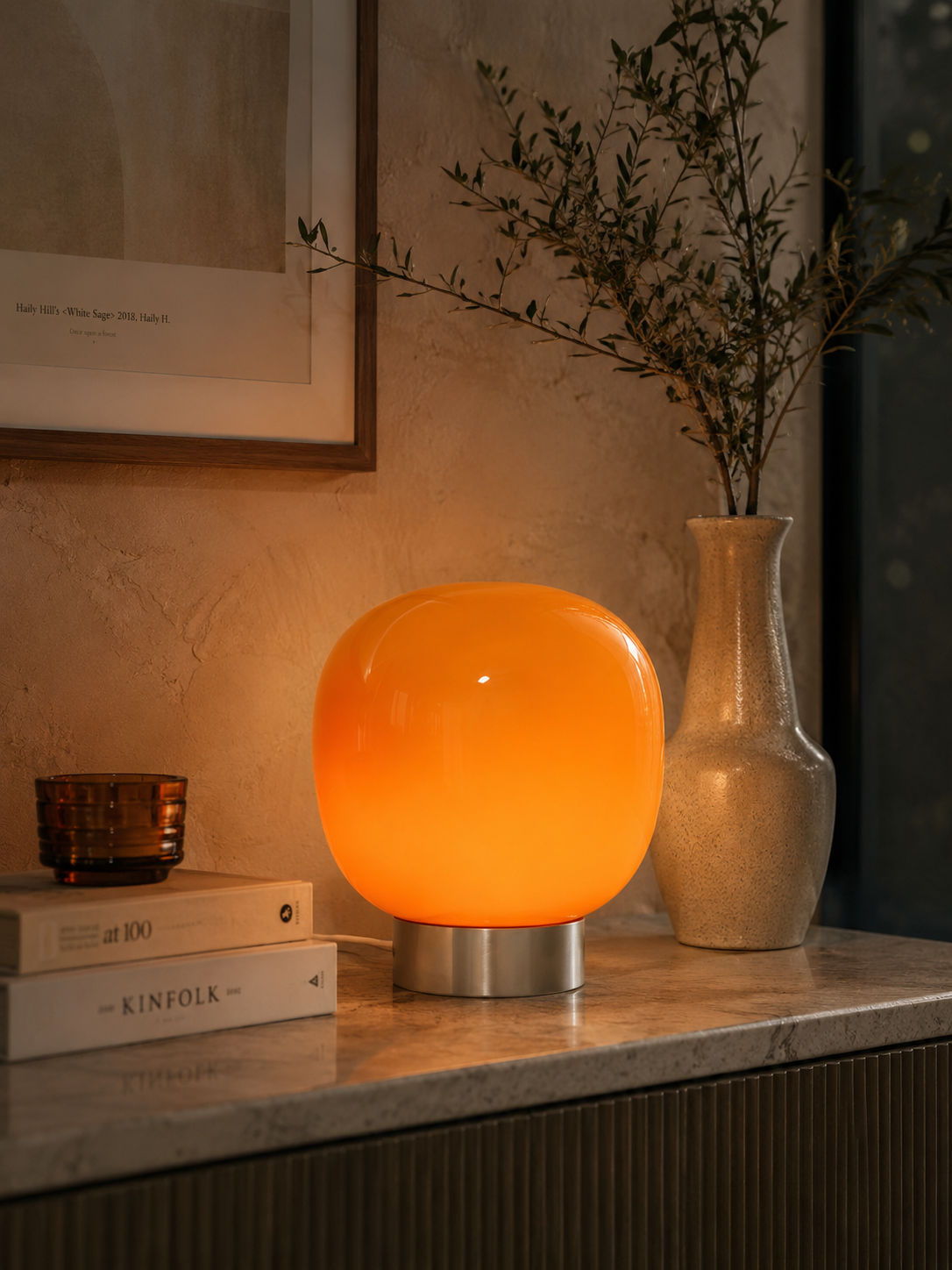 ASCEND 21 Amber Bloom Designlampe – Retro Tischlampe mit Warmem Ambiente-Licht, Stilvolle Wohnraumbeleuchtung für Wohnzimmer und Schlafzimmer