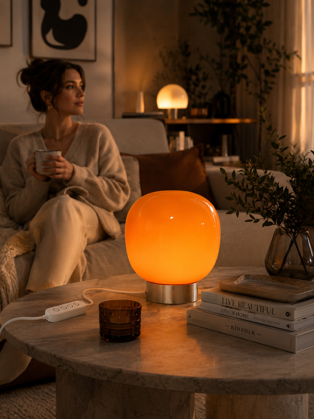 ASCEND 21 Amber Bloom Designlampe – Retro Tischlampe mit Warmem Ambiente-Licht, Stilvolle Wohnraumbeleuchtung für Wohnzimmer und Schlafzimmer