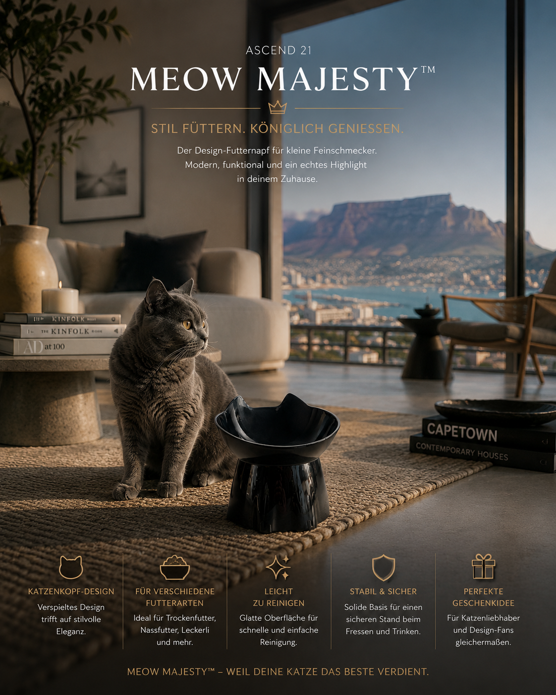 ASCEND 21 MEOW MAJESTY™ Katzennapf in Katzenkopf-Form – Futternapf für Katzen & Kitten – Stilvoller Fressnapf für Trockenfutter, Nassfutter & Snacks – Modernes Design für Zuhause