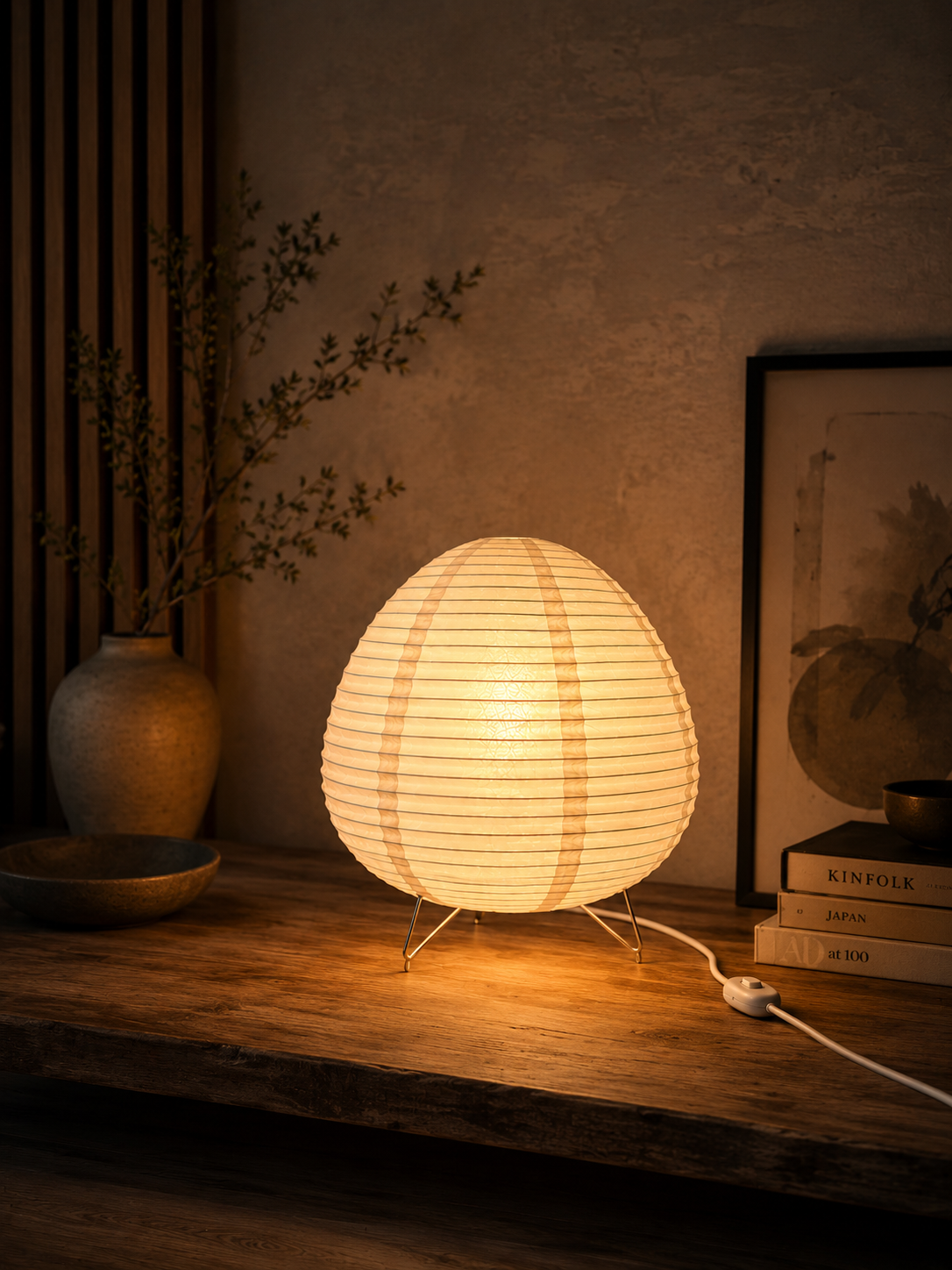 ASCEND 21 Hikari Glow Designlampe – Japandi Tischlampe im japanischen Stil – Minimalistische Papierlampe mit warmem Ambientelicht für Wohnzimmer, Schlafzimmer & Homeoffice