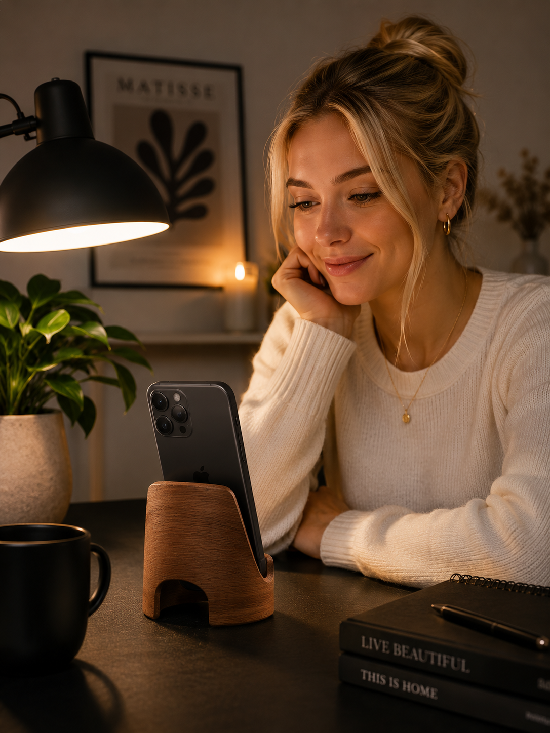 ASCEND 21 WOODSTAND ONE™ Handyhalter aus Holz – Smartphone-Ständer für Schreibtisch, Küche & Nachttisch – Natürlicher Holzständer für iPhone & gängige Smartphones