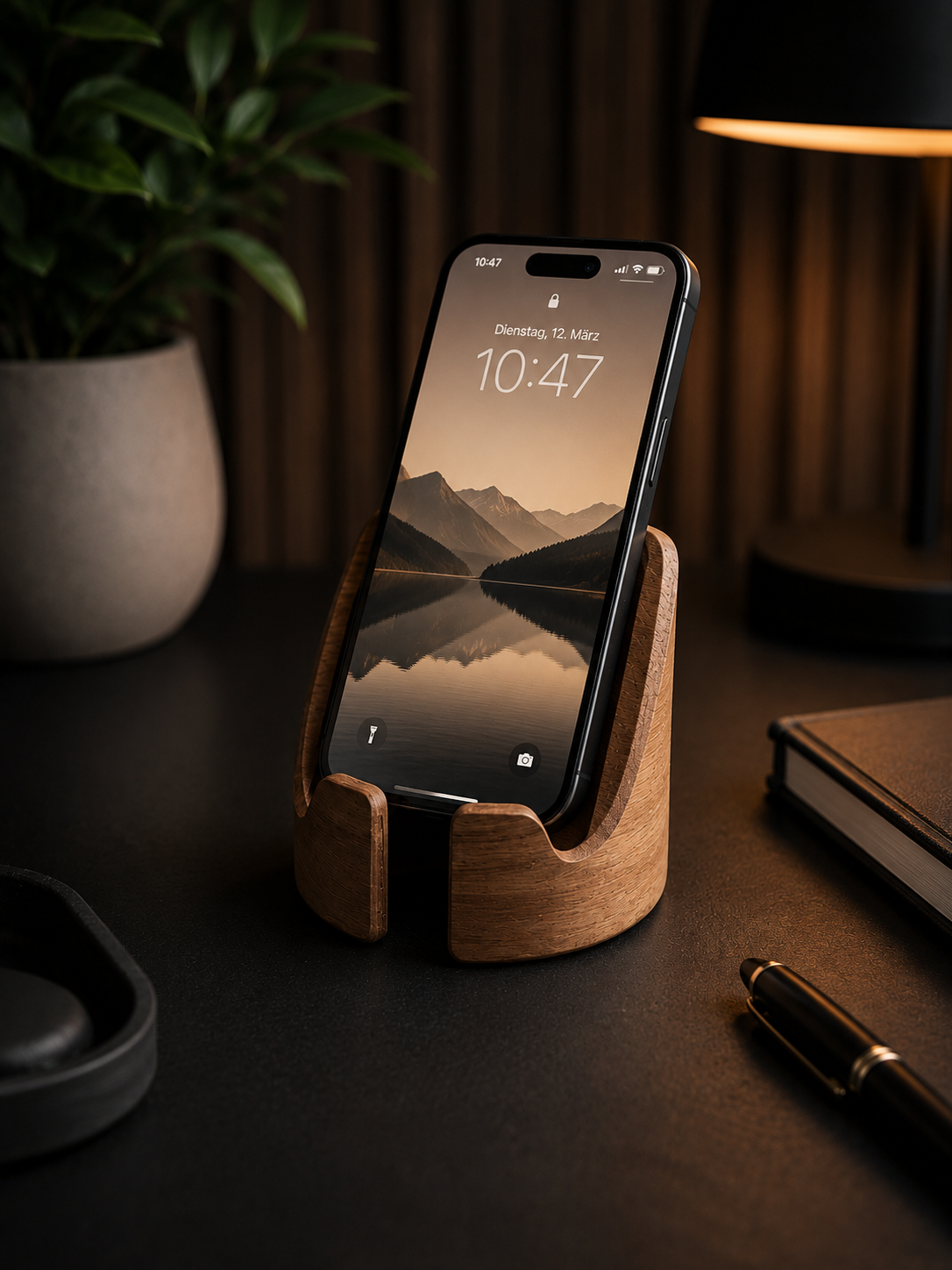ASCEND 21 WOODSTAND ONE™ Handyhalter aus Holz – Smartphone-Ständer für Schreibtisch, Küche & Nachttisch – Natürlicher Holzständer für iPhone & gängige Smartphones
