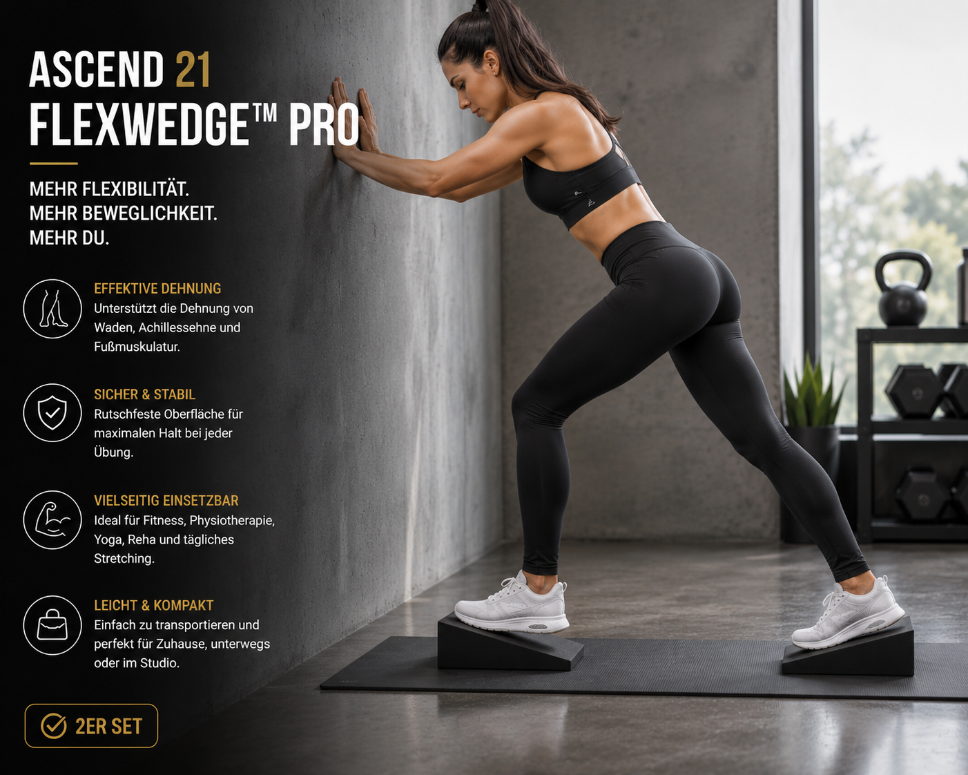 ASCEND 21 FLEXWEDGE™ Pro Dehnkeil 2er Set – Schrägbrett für Wadendehnung, Achillessehne, Fersensporn & Mobilitätstraining – Stretching Keil für Physiotherapie, Fitness, Yoga und Rehabilitation