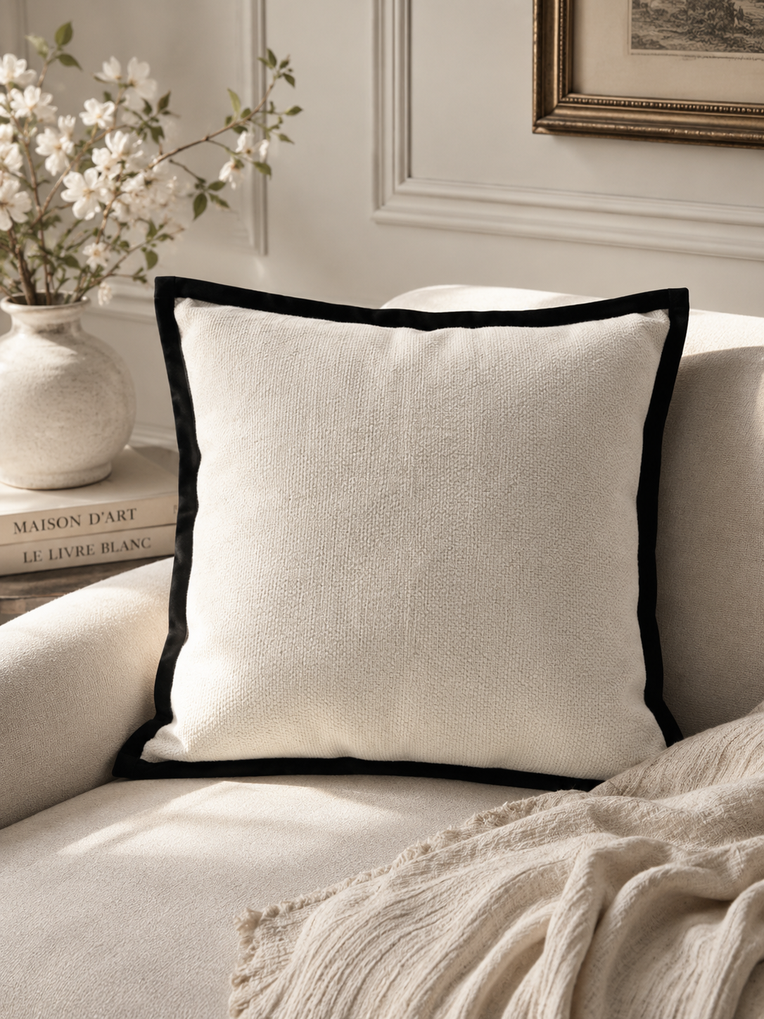 Maison Blanc Dekokissen – Elegantes Zierkissen in Weiß im französischen Landhausstil | Weiches Sofakissen für Wohnzimmer, Schlafzimmer & Wohnaccessoires