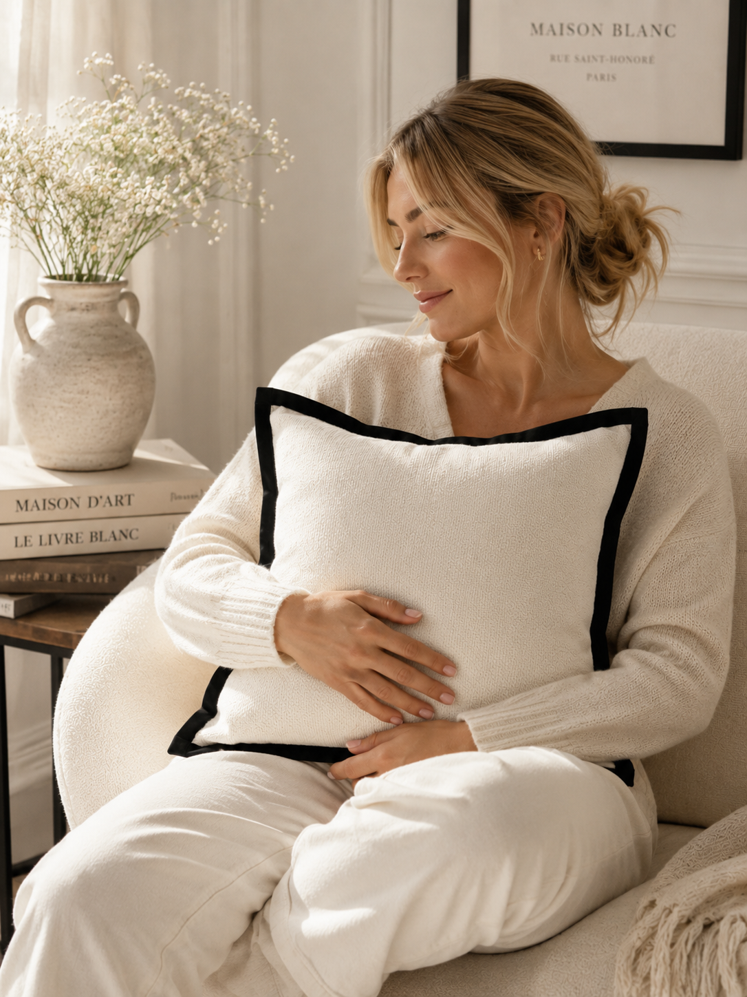 Maison Blanc Dekokissen – Elegantes Zierkissen in Weiß im französischen Landhausstil | Weiches Sofakissen für Wohnzimmer, Schlafzimmer & Wohnaccessoires