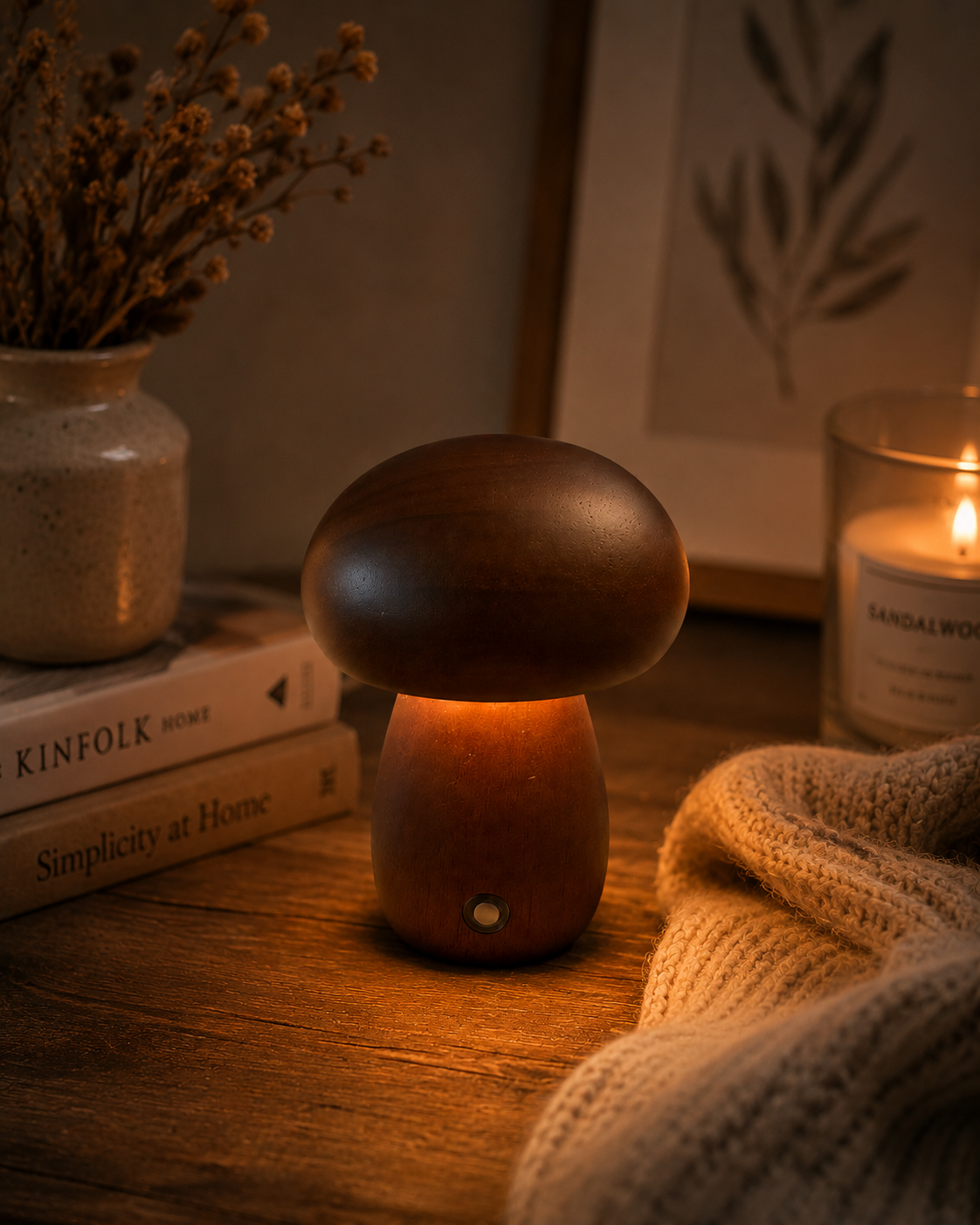 ASCEND 21 Mini Pilzlampe Amber Wood – Tischlampe im Holzdesign, warmes Licht, Retro Pilzlampe, Nachtlicht, Wohnzimmer Deko, Schlafzimmer Lampe