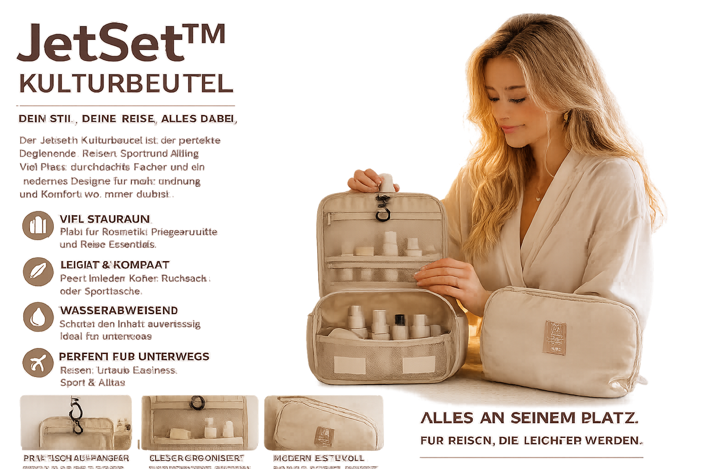 ASCEND 21 JetSet™ Kulturbeutel – Reise-Kosmetiktasche für Damen & Herren | Waschbeutel, Kulturbeutel, Kosmetiktasche mit großem Stauraum für Reisen, Sport & Alltag