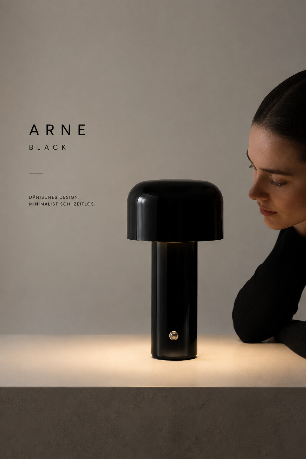 ASCEND 21 Arne Black – LED Tischlampe im skandinavischen Design – Schwarz, dimmbar & wiederaufladbar