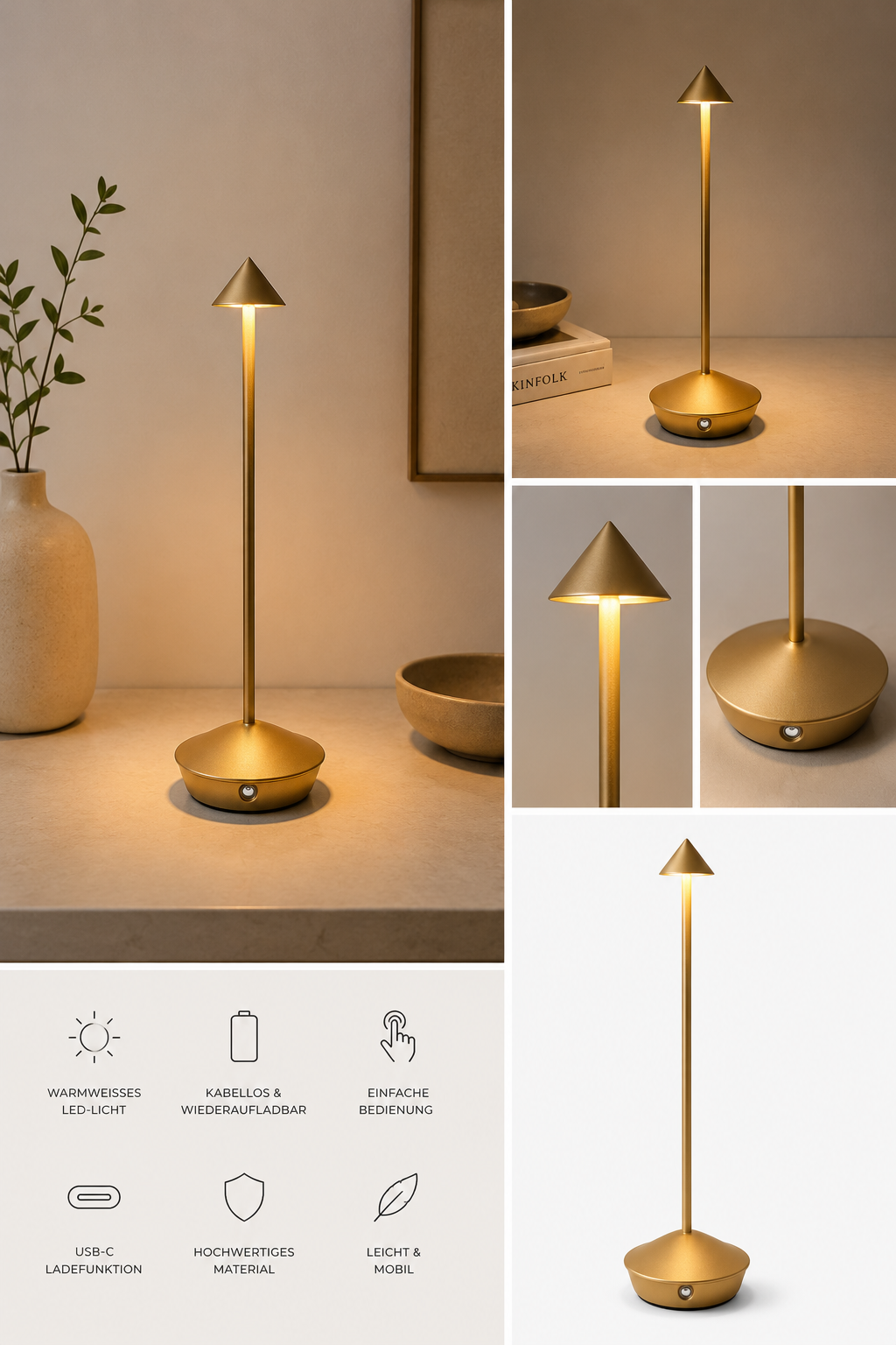 ASCEND 21 Golden Arrow – Elegante LED-Tischlampe in Gold
