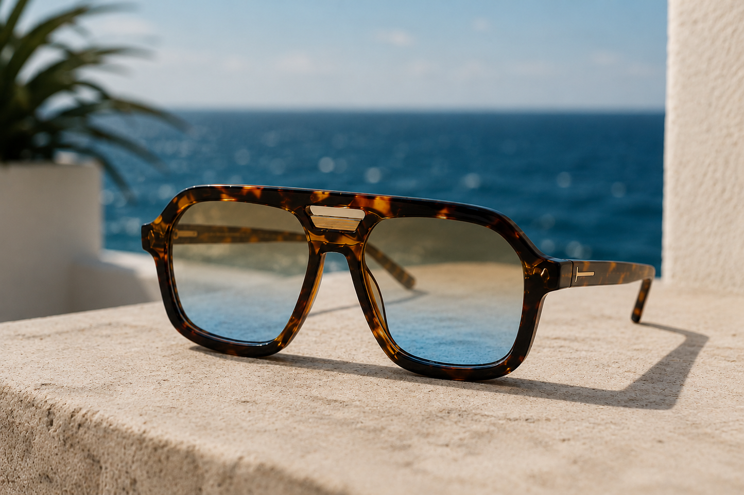 ASCEND21 Azure Frame II Sonnenbrille – Unisex Sonnenbrille mit blauen Gläsern & geflecktem Design – Leichte Retro Sonnenbrille für Sommer, Reisen, Freizeit & City-Looks
