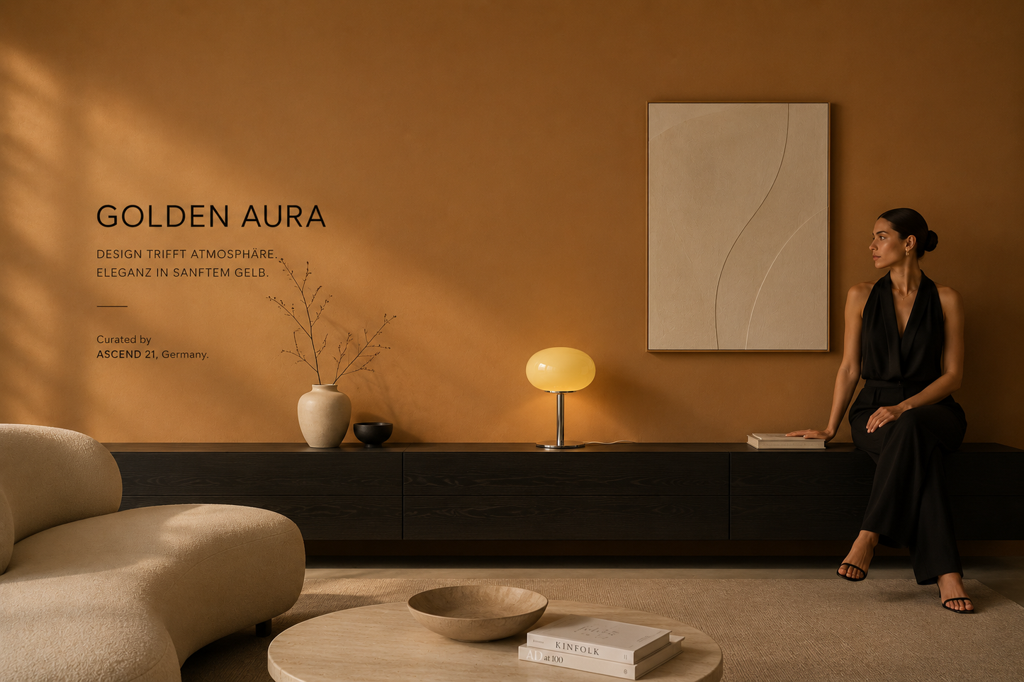 ASCEND 21 Golden Aura – Design-Tischlampe aus Glas & poliertem Chrom-Metall – Cremegelbe Pilzlampe Ø 20 cm – 28 cm Höhe – Elegante Designerleuchte für Wohnzimmer, Schlafzimmer & Sideboard