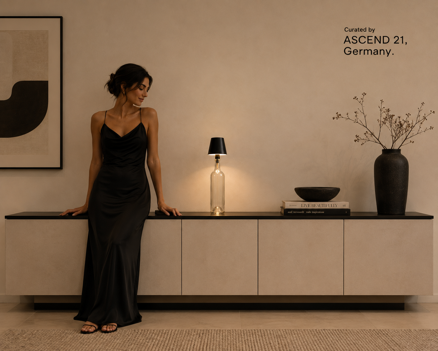 ASCEND 21 Noir Aura RGB – Mobile LED Design-Tischlampe in Mattschwarz – Modernes Ambient-Licht – Mehrfarbige RGB-Beleuchtung – Touch-Steuerung – Für Wohnzimmer, Schlafzimmer, Balkon & Terrasse