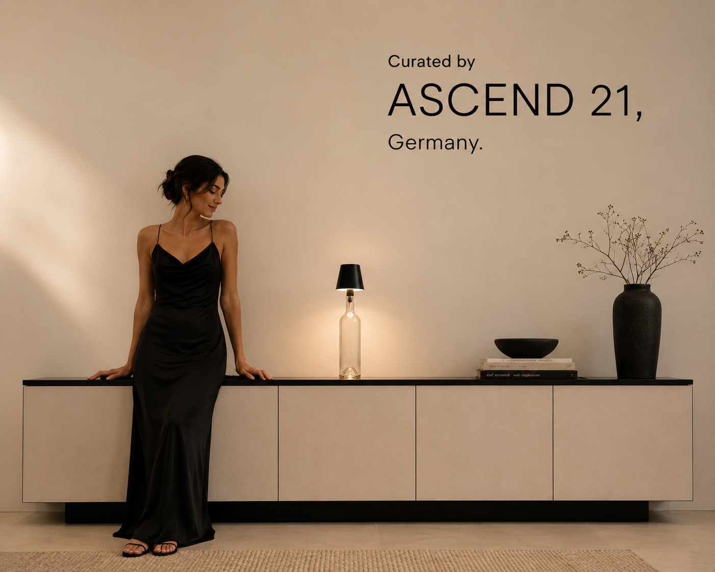 ASCEND 21 Noir Aura RGB – Mobile LED Design-Tischlampe in Mattschwarz – Modernes Ambient-Licht – Mehrfarbige RGB-Beleuchtung – Touch-Steuerung – Für Wohnzimmer, Schlafzimmer, Balkon & Terrasse