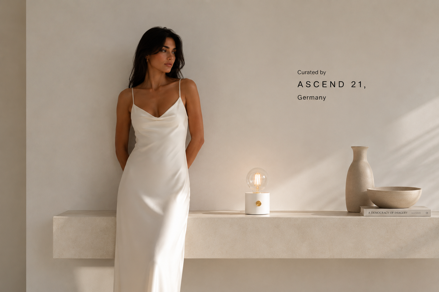 ASCEND 21 Nordic Halo – Weiße Design-Tischlampe aus Metall – Minimalistische Tischlampe mit Glasleuchtmittel – Modernes Wohnaccessoire für Wohnzimmer, Schlafzimmer & Büro