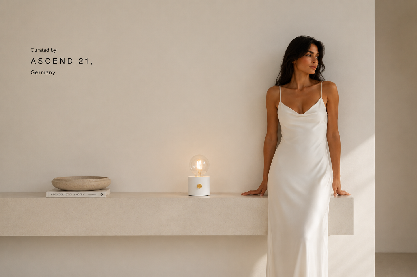 ASCEND 21 Nordic Halo – Weiße Design-Tischlampe aus Metall – Minimalistische Tischlampe mit Glasleuchtmittel – Modernes Wohnaccessoire für Wohnzimmer, Schlafzimmer & Büro