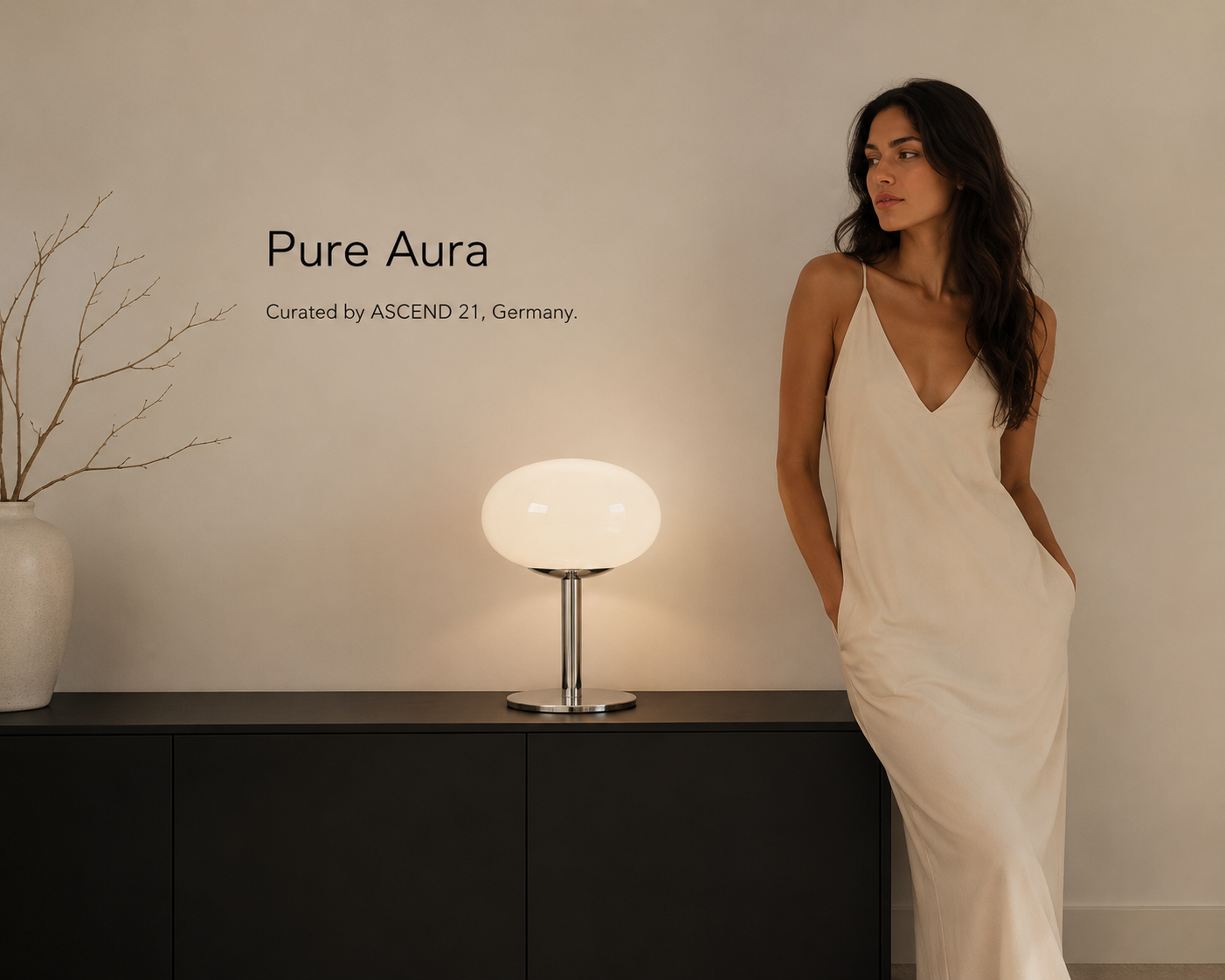 ASCEND 21 Pure Aura – Weiße Design-Tischlampe aus Glas mit poliertem Chromfuß – 28 cm – Moderne Pilzlampe im Mid-Century Stil – Elegante Nachttischlampe & Wohnraumleuchte
