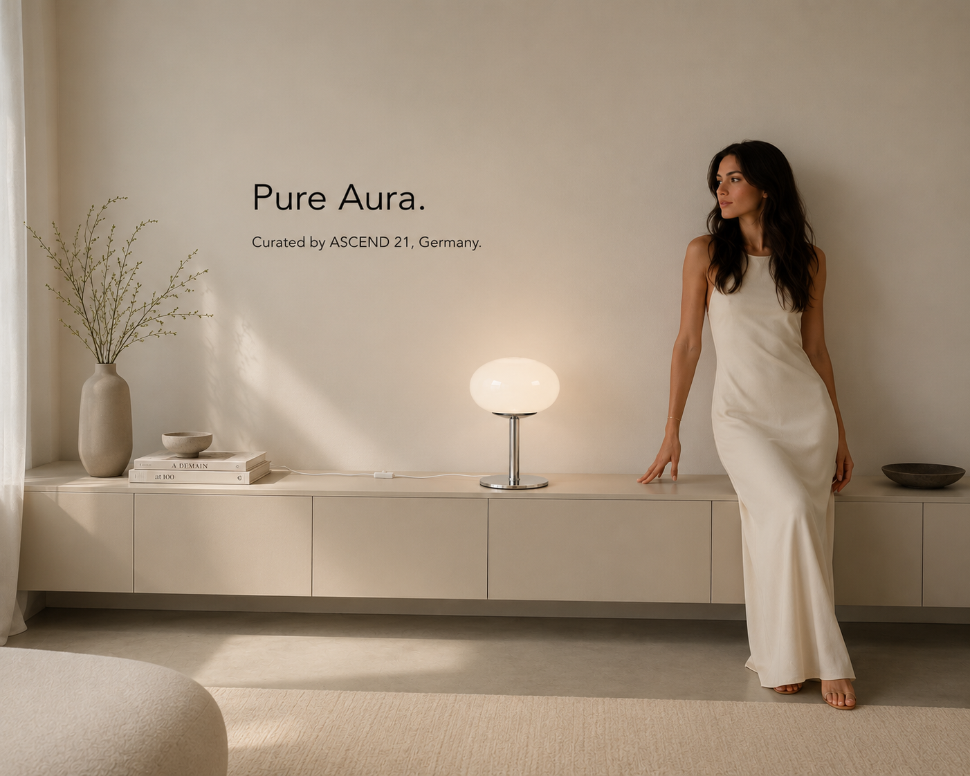ASCEND 21 Pure Aura – Weiße Design-Tischlampe aus Glas mit poliertem Chromfuß – 28 cm – Moderne Pilzlampe im Mid-Century Stil – Elegante Nachttischlampe & Wohnraumleuchte
