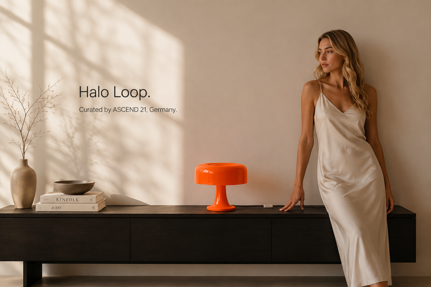 ASCEND 21 Halo Loop – Orange Design-Tischlampe – Moderne Tischlampe im Retro & Mid-Century Stil – 24,5 cm – Statement-Leuchte für Wohnzimmer, Schlafzimmer & Sideboard